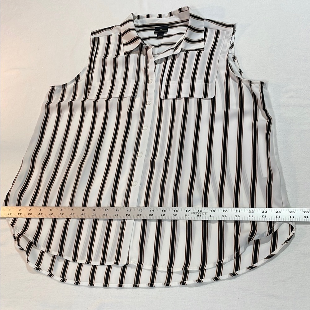 Worthington Sleeveless Button-Down Shirt Pockets Striped Black & White Large - Picture 12 of 14